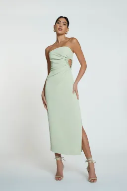 By Johnny Selena Strapless Midi Dress Avocado Green Size 10 / M for rent on The Volte - image 1