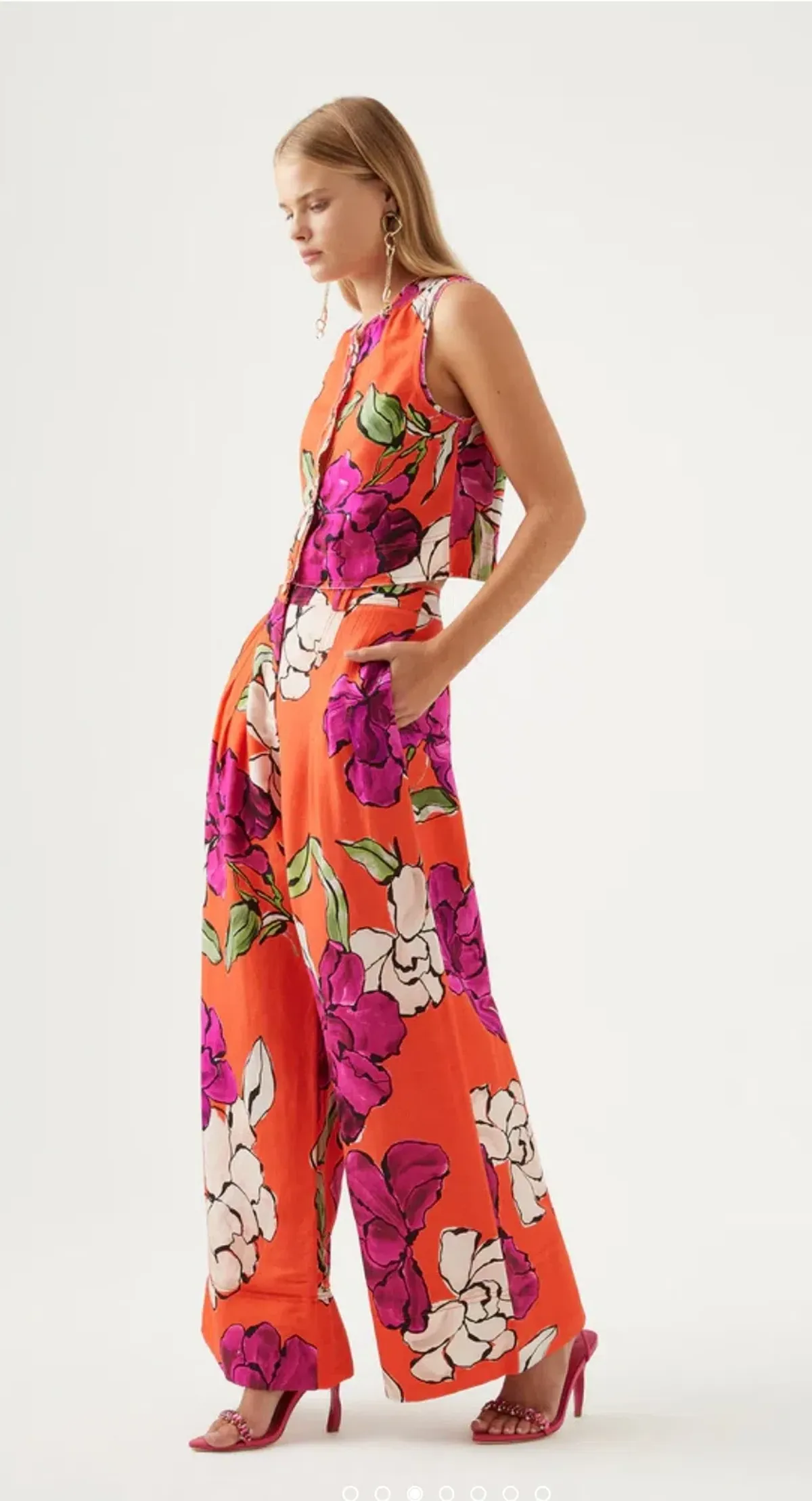 Aje Bessie Shell Top and Dazzling Floral Wide Leg Pant Set Floral Size 14 - Image 2