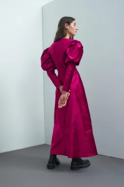 Alamais Rosario Puff Sleeve Midi Dress Fushia Size 10  for rent on The Volte - image 3
