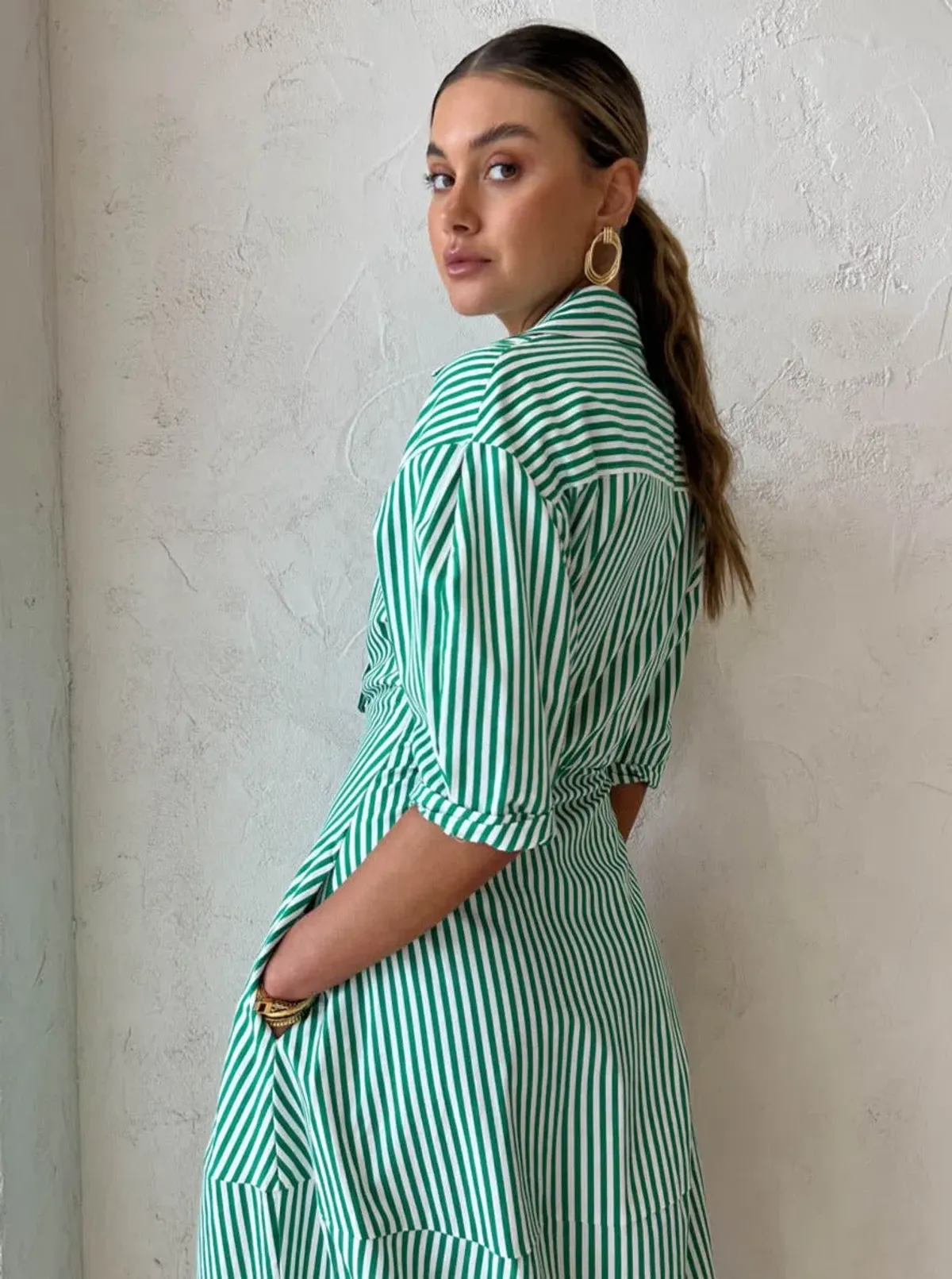 Camilla and Marc Flynn Cocoon Dress Sage and White Stripe Print Size 14 - Image 2