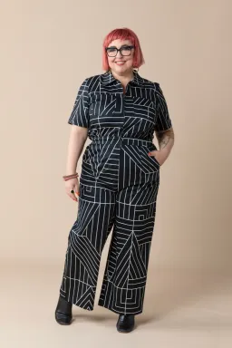 Frock Me Out Monochrome Freestyler Jumpsuit Lines Print Size 16 for rent on The Volte - image 4