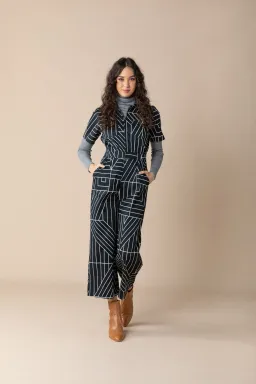Frock Me Out Monochrome Freestyler Jumpsuit Lines Print Size 16 for rent on The Volte - image 1