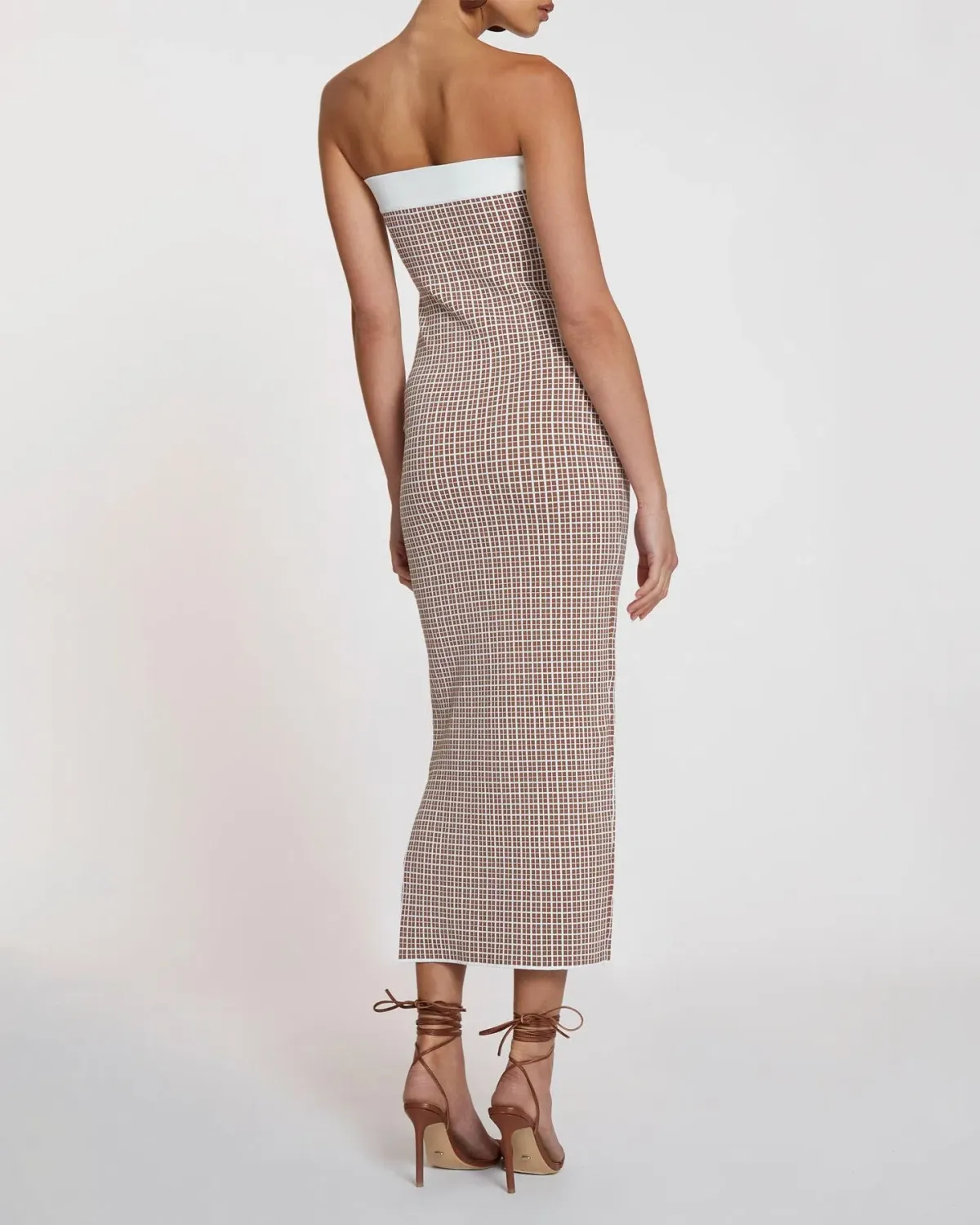 By Johnny Isabella Check Knit Strapless Dress Brown & Ivory Size 10 - Image 2