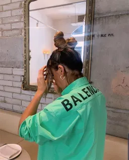 Balenciaga Printed Back Logo Cotton Poplin Shirt In Neon Green Size M/AU 8 for rent on The Volte - image 3