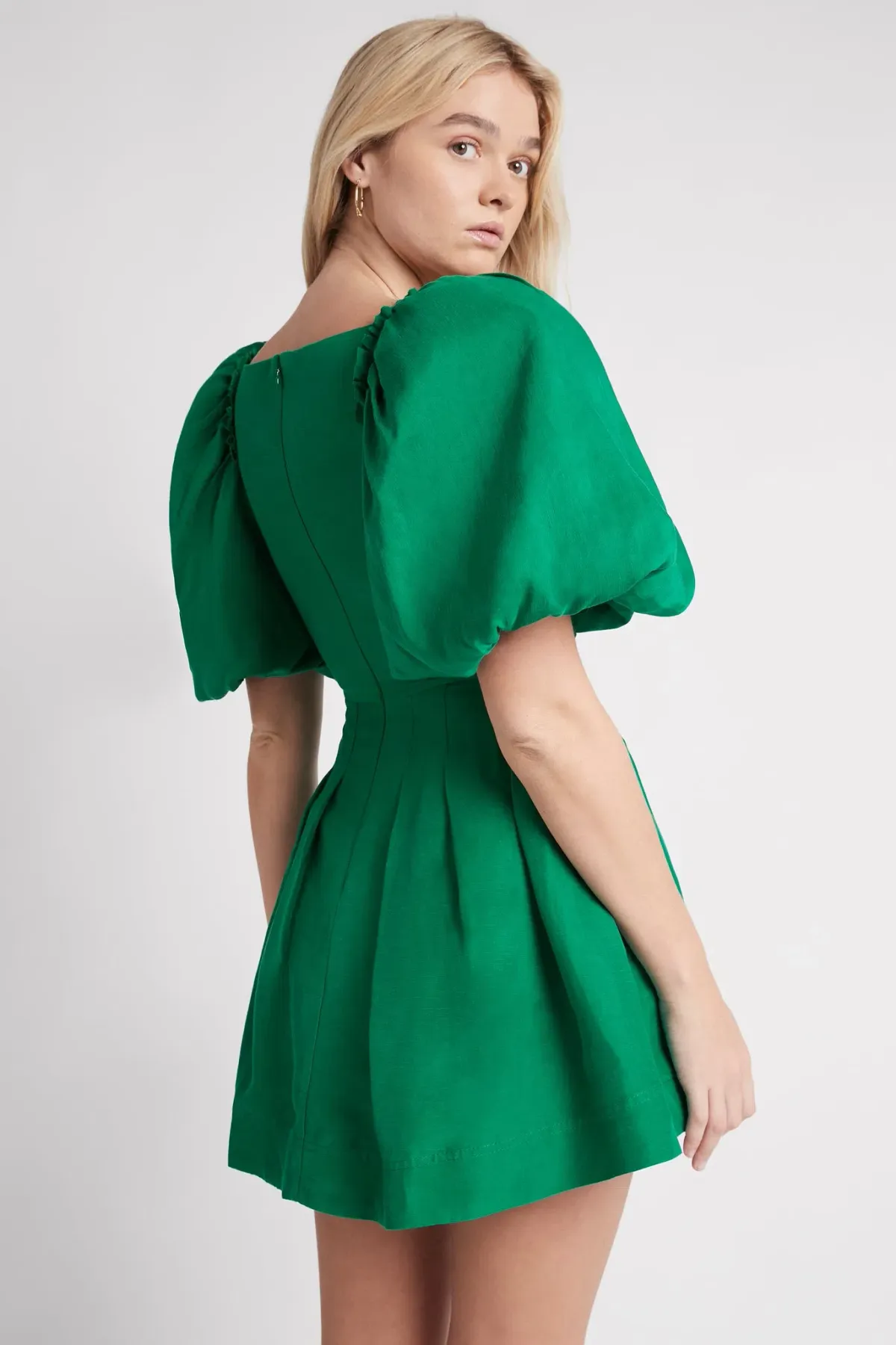 Aje Dusk Knot Puff Sleeve Mini Dress Green Size 14 - Image 3