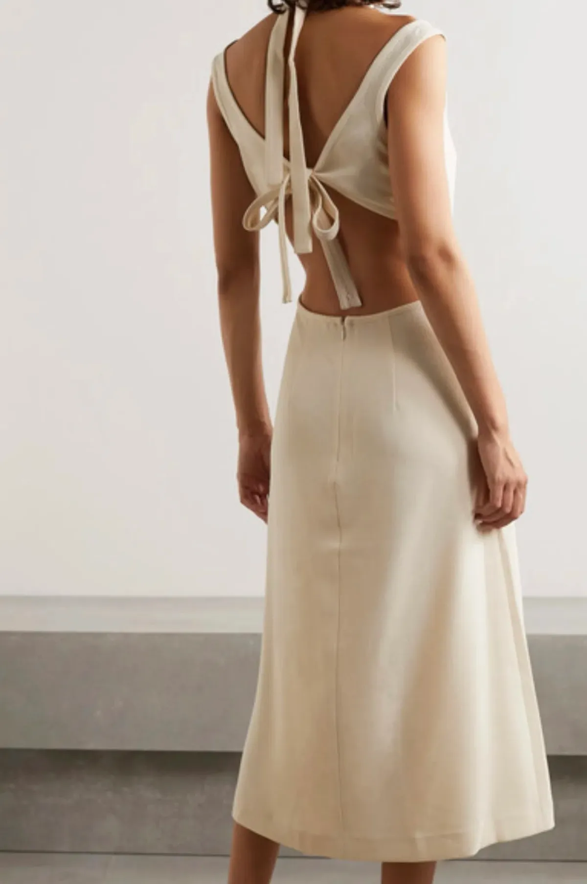 Dion Lee Tie Back Cut Out Crepe Midi Dress Cream Size M/Au 10 - Image 2
