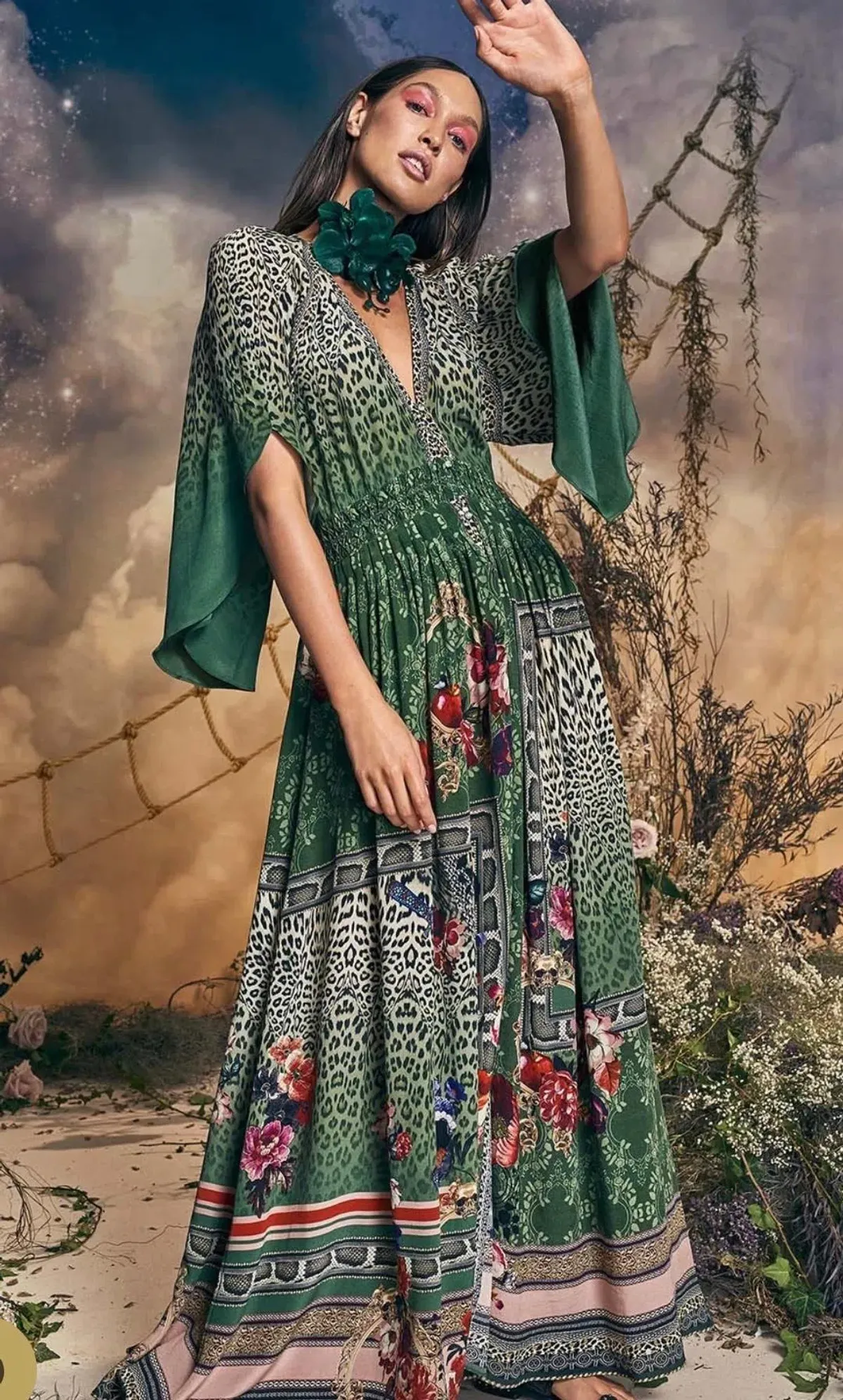 Camilla Tales of Time Long Dress with Smocked Waist Print Size S / Au 10  - Image 3