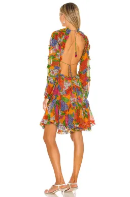 Zimmermann Riders Open Back Silk Frill Mini Dress Mango Floral Size 3 / Au 14 for rent on The Volte - image 2