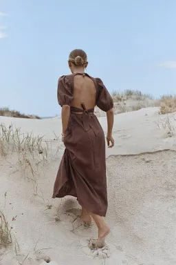 Dissh Remi Linen Midi Dress Chocolate Size 6 for rent on The Volte - image 3