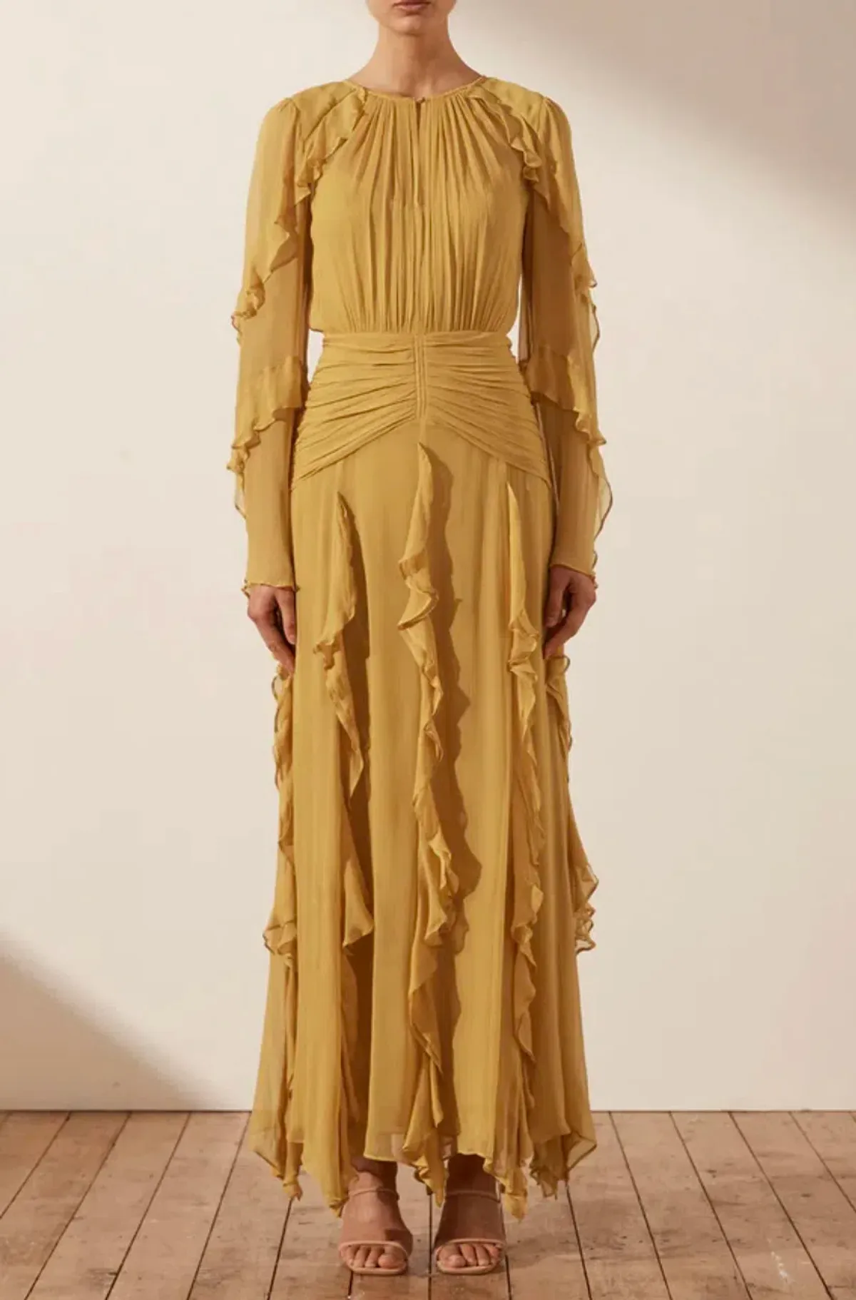 Shonay Joy Leonie Ruffle Sleeve Maxi Dress Mimosa Yellow Size 8 - Image 1