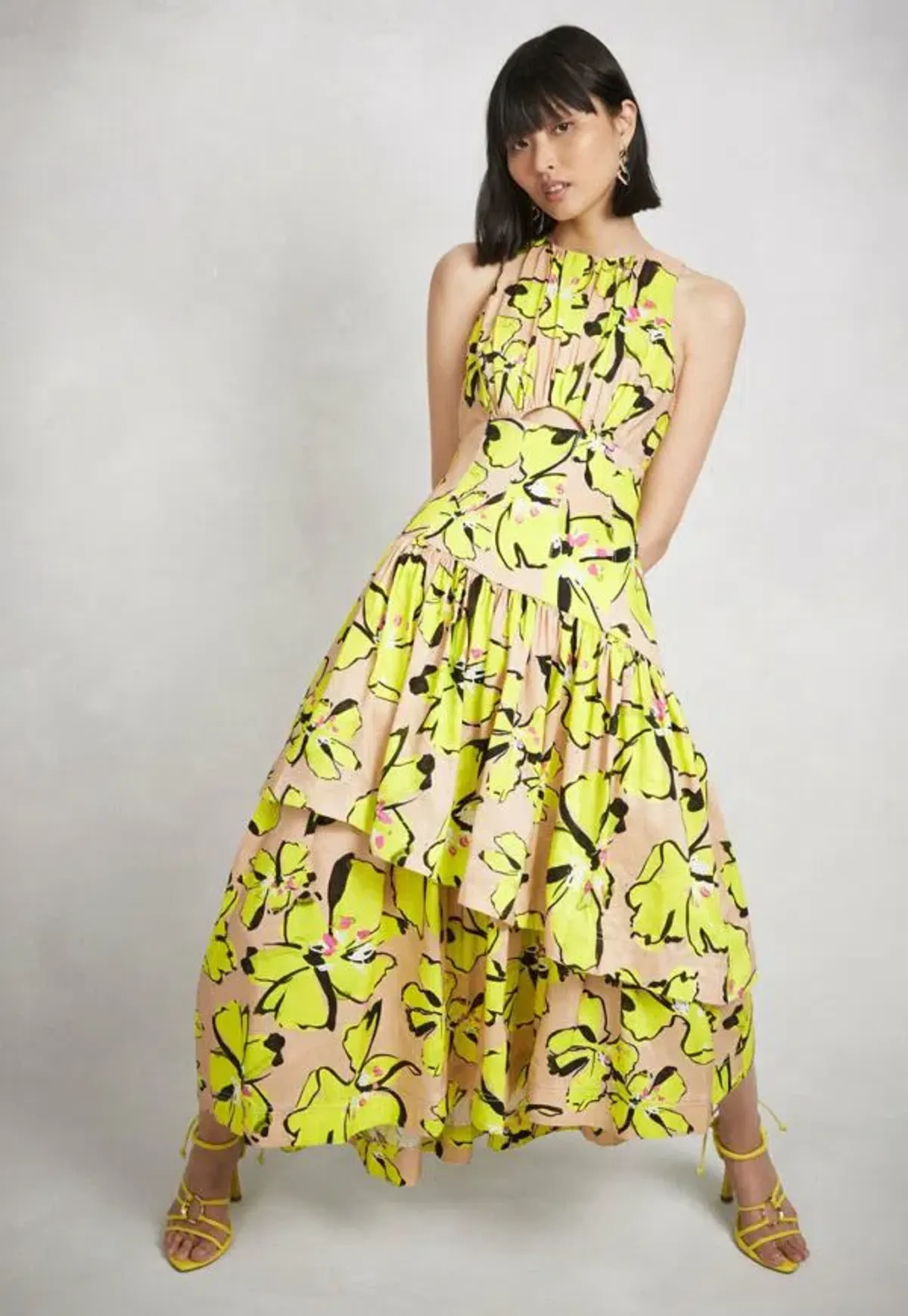 AJE Pelicano Racer Asymm Tiered Dress Citrus Bloom Size 4 - Image 1