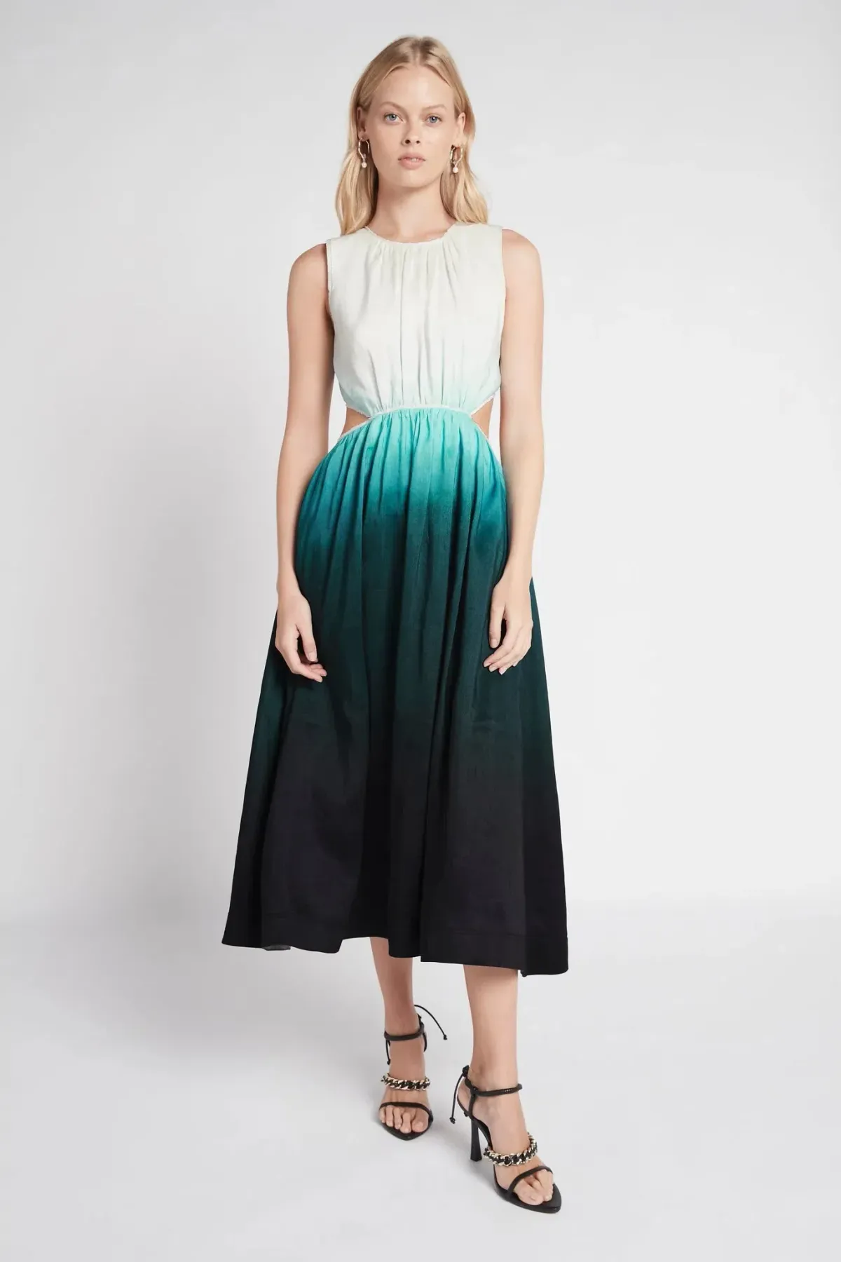 AJE Cosmos Cut Out Midi Dress Teal Ombre Size 12 - Image 1