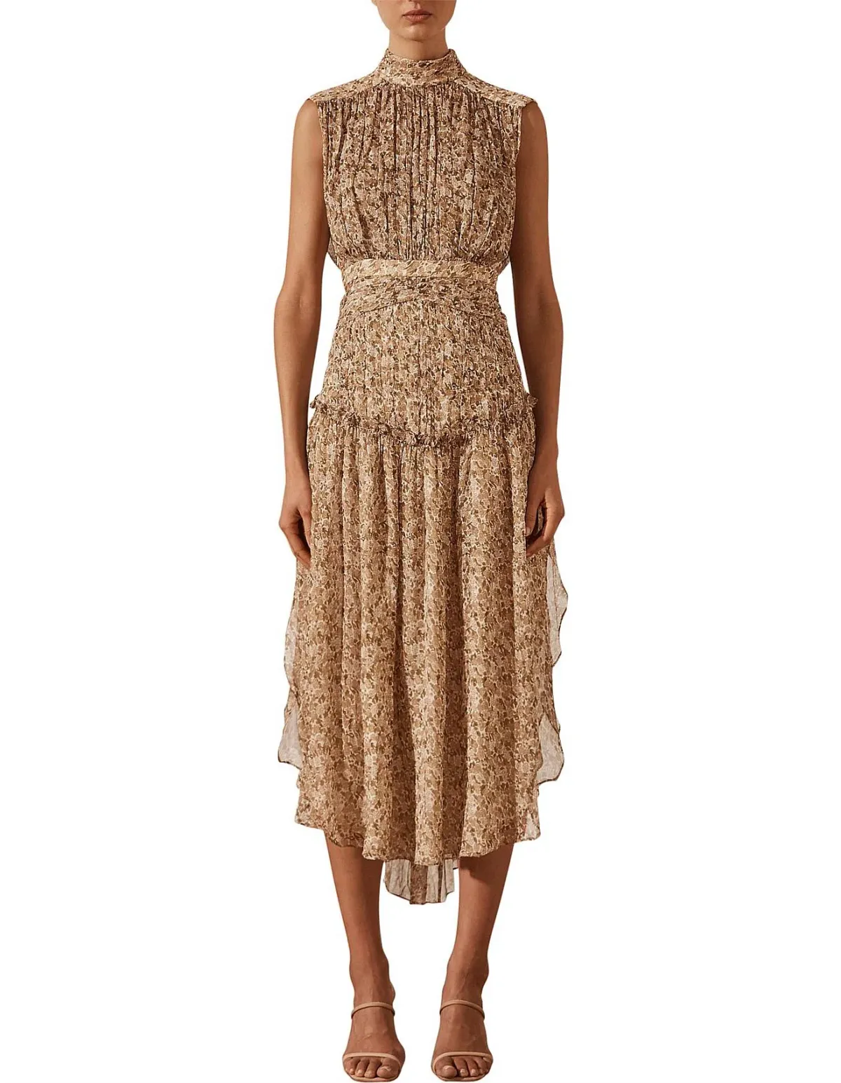 Shona Joy Ambar Sleeveless Open Back Chiffon Midi Dress Floral Size 8 - Image 1