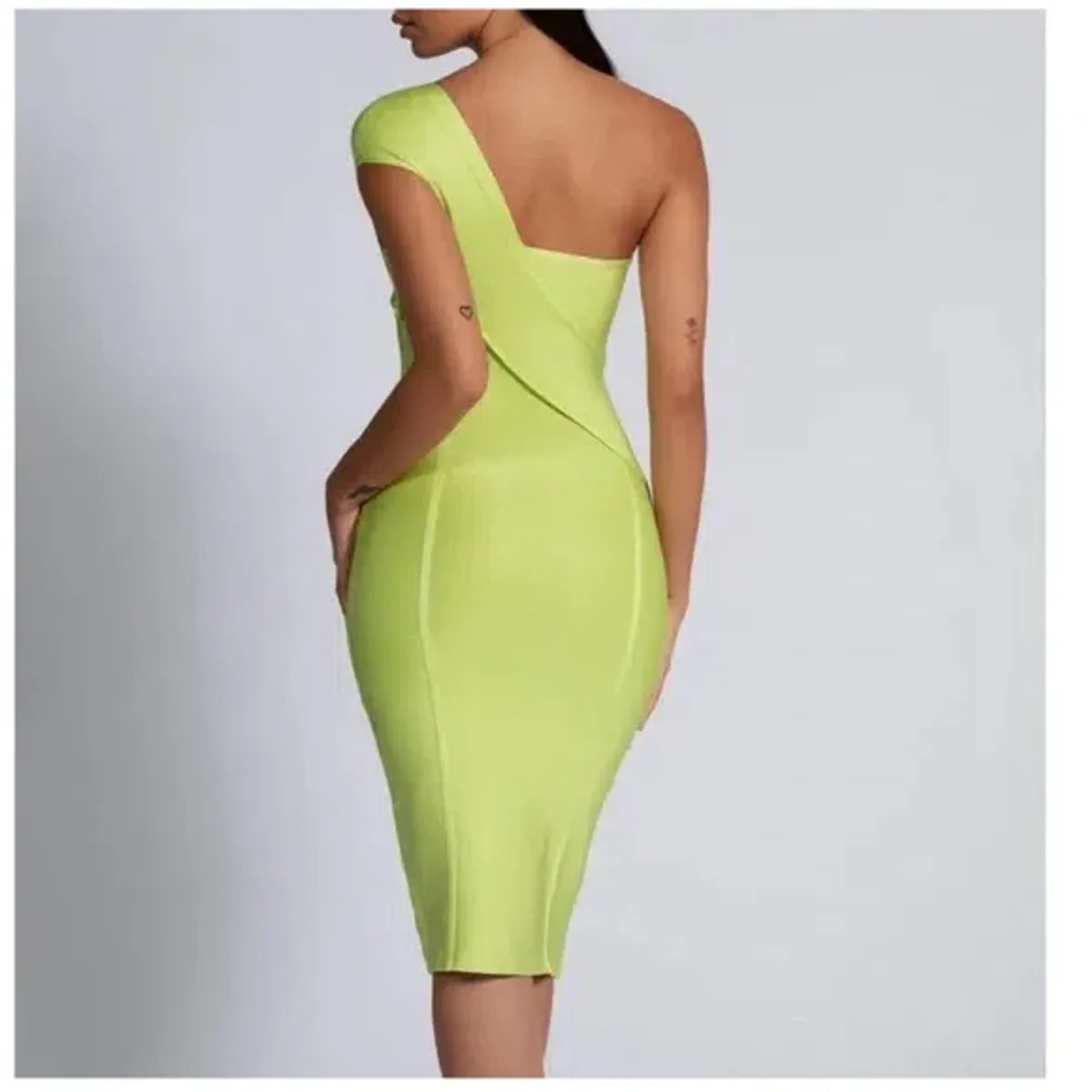 Meshki Eloise Asymmetric Bandage Dress Lime Size XS / Au 6 - Image 3