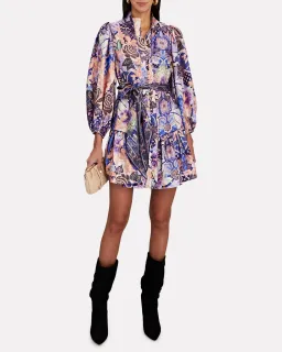 Zimmermann Celestial Buttoned Mini Dress Amethyst Floral Size 1/Au 10 for rent on The Volte - image 1