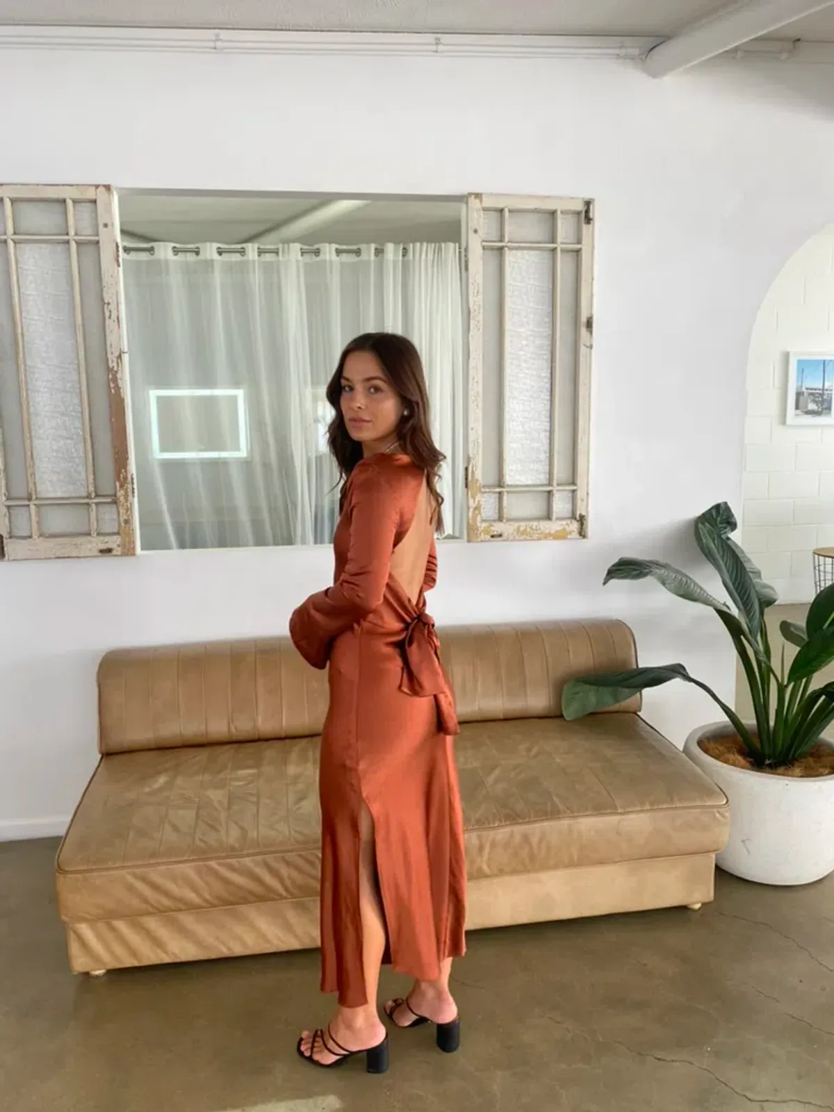Third Form Tie Back Maxi Bias Dress in Sienna Brown Size 6 - Image 3