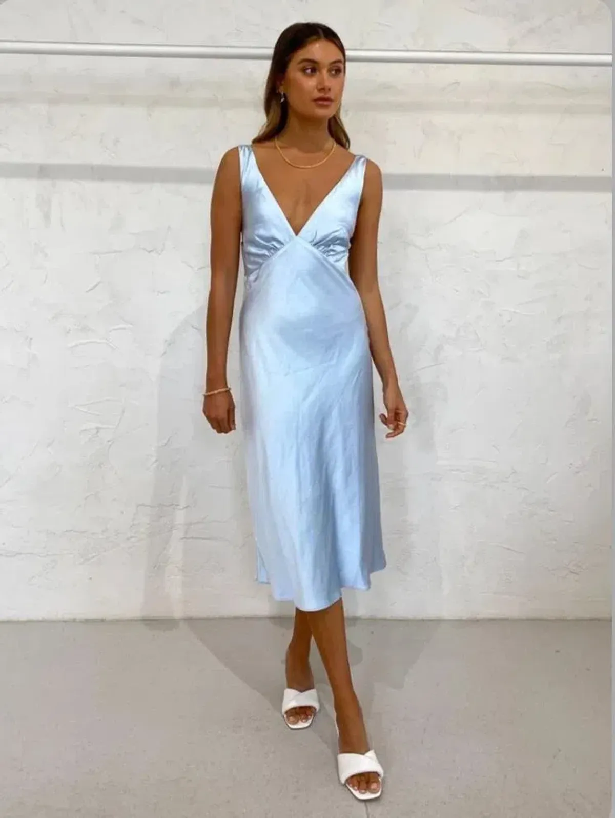 Third Form Gather Bra Bias Slip Dress Blue Size 6 - Image 4