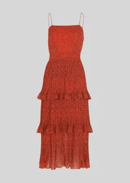 Whistles Mini Pleated Leopard Dress Red Print size 10 for rent on The Volte - image 3