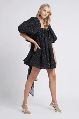 Aje La Piscine Puff Sleeve Bow Back Mini Dress Black Size 8  for rent on The Volte - image 1