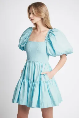 Aje Casa Puff Sleeve Mini Knit Dress Ice Blue Size 8 for rent on The Volte - image 2