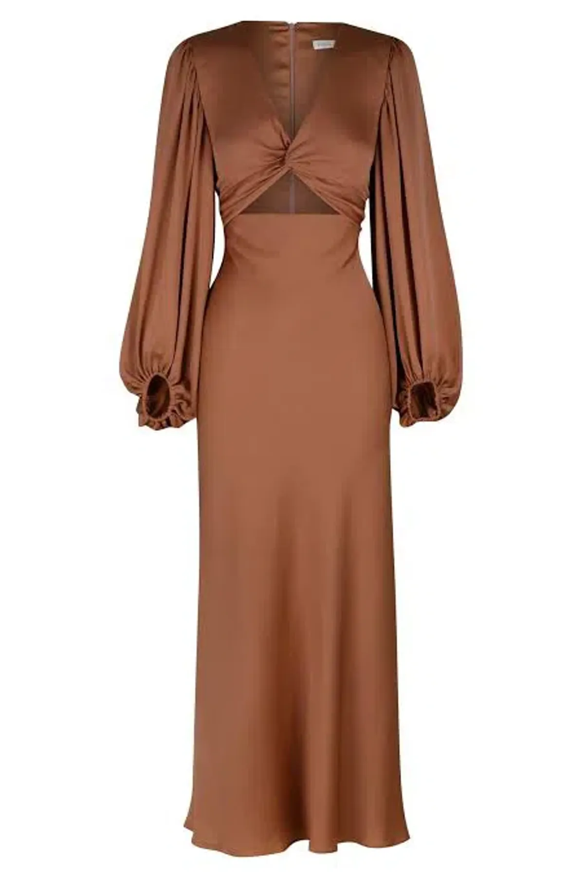 Shona Joy Luxe Twist Front Balloon Sleeve Midi Dress Brown Size 6 / XS - Image 4