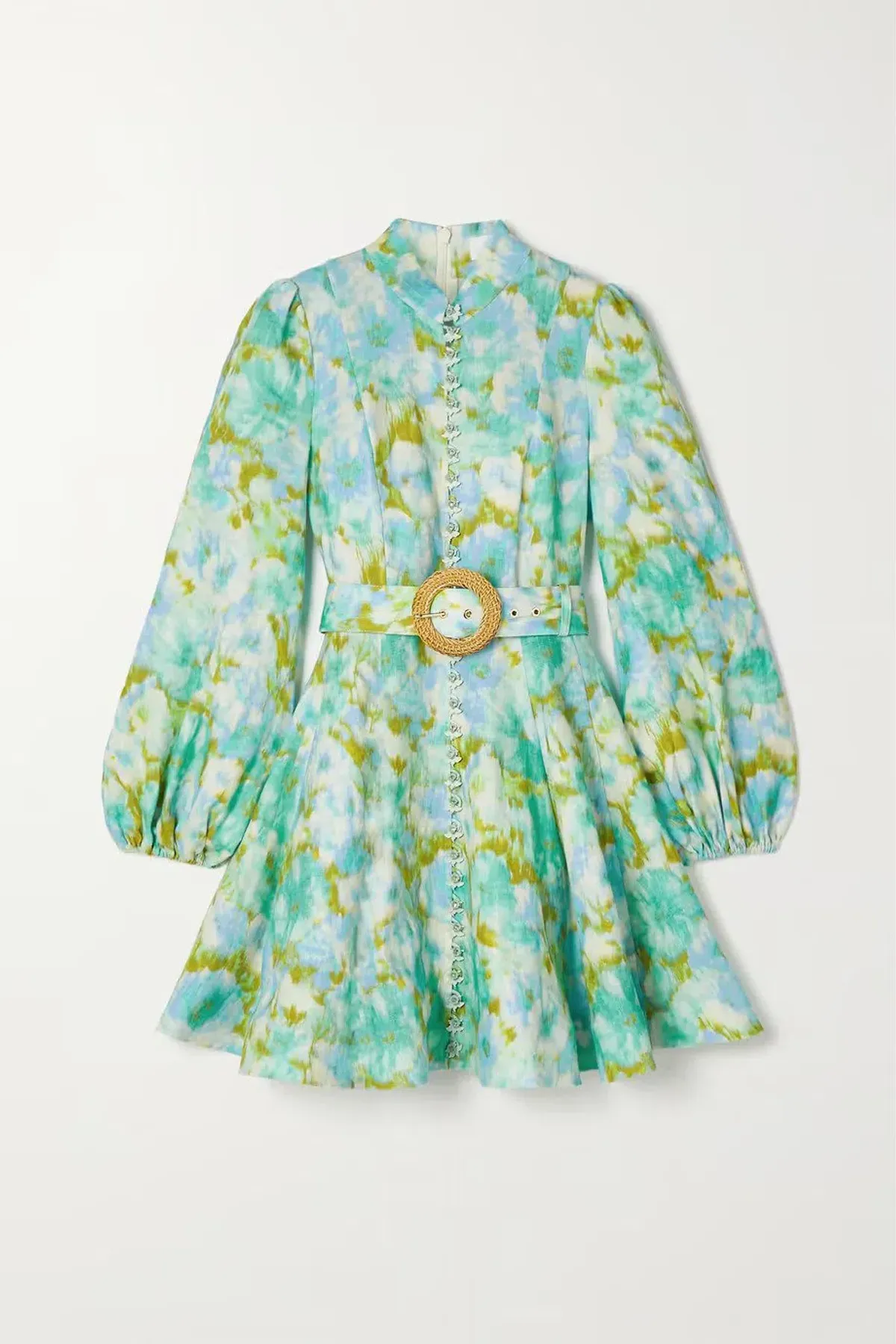 Zimmermann High Tide Buttoned Mini Dress Aqua Ikat Floral Size 0 / Au 8 - Image 3