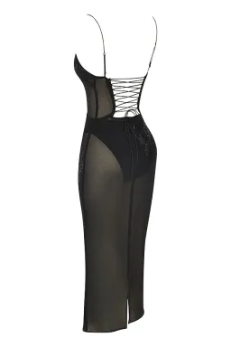 House of CB Amirah Mesh Crystal Embellished Midi Dress Black Size XS / Au 6 for rent on The Volte - image 6