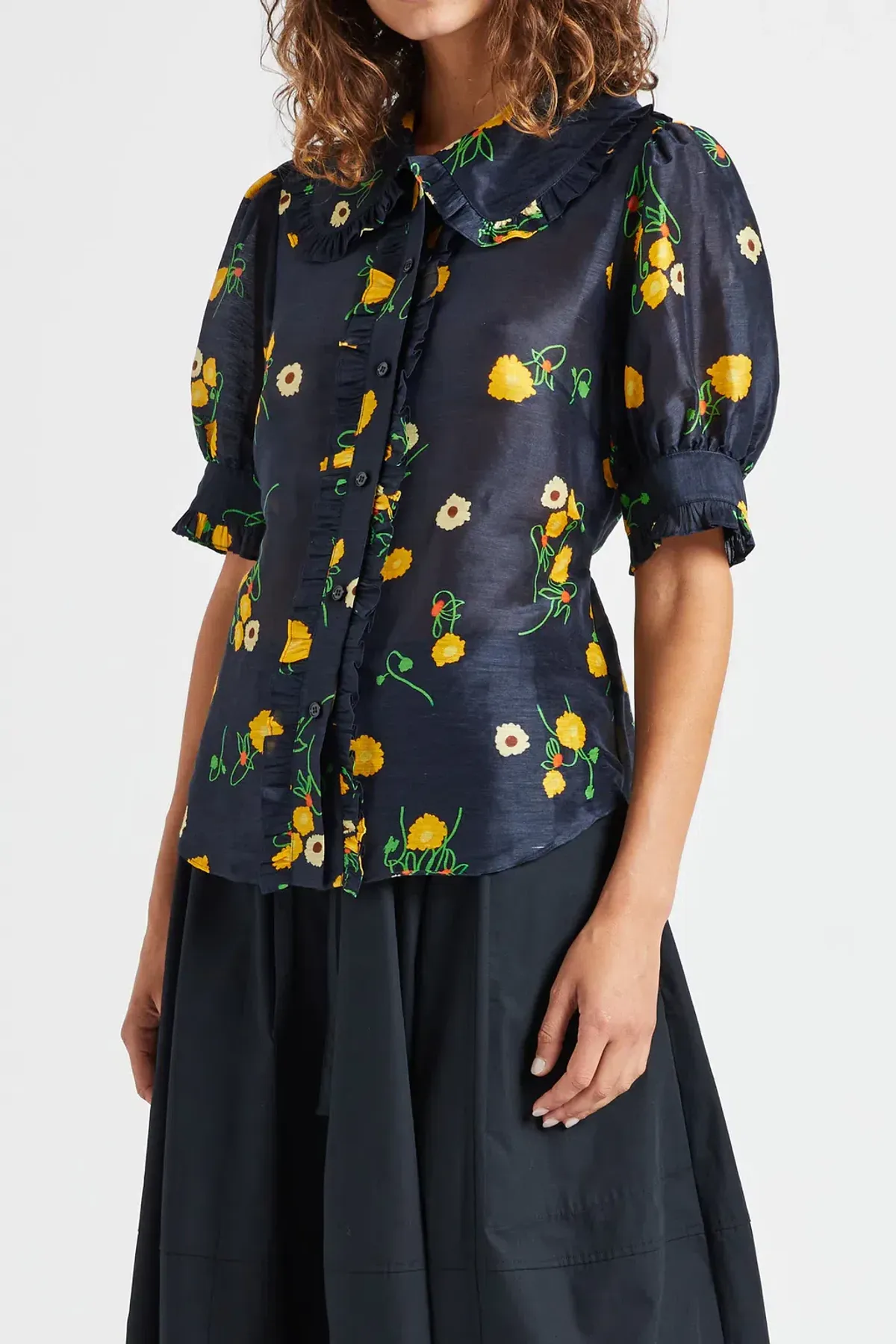 Lee Mathews Ketty Blouse in Navy Floral Size 1/Au 8 - Image 3
