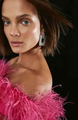 Karen Millen Compact Stretch Feather Bardot Mini Dress Pink Size 10 for rent on The Volte - image 4