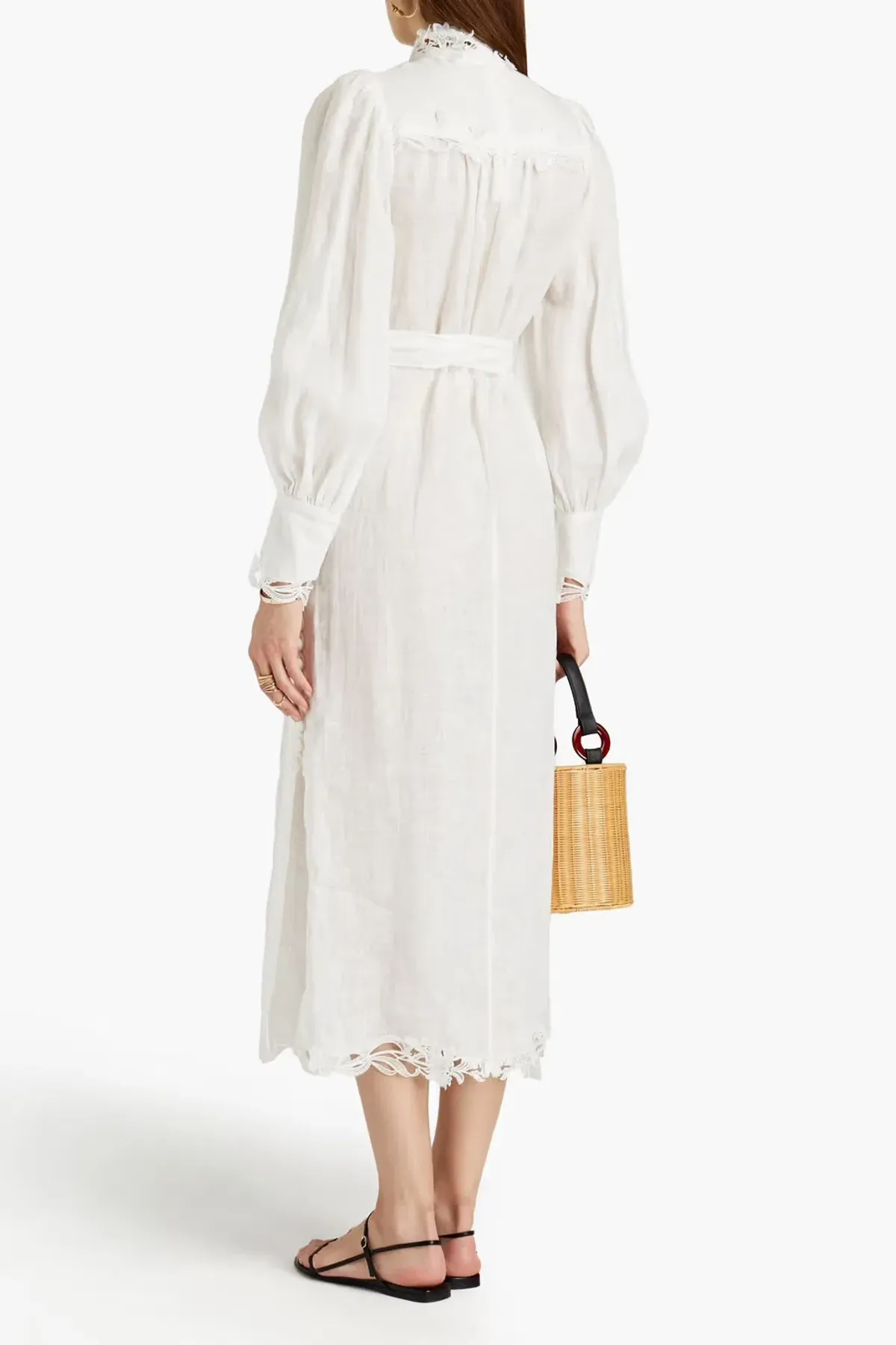 Zimmermann Guipure Lace Trimmed Linen Midi Dress White Size 2 / Au 12 - Image 2