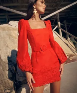 Rebecca Vallance Portia Broderie Anglaise Mini Dress Red Size 10 for rent on The Volte - image 1