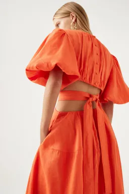 Aje Cosette Tie Back Midi Dress Orange Size 10 for rent on The Volte - image 4