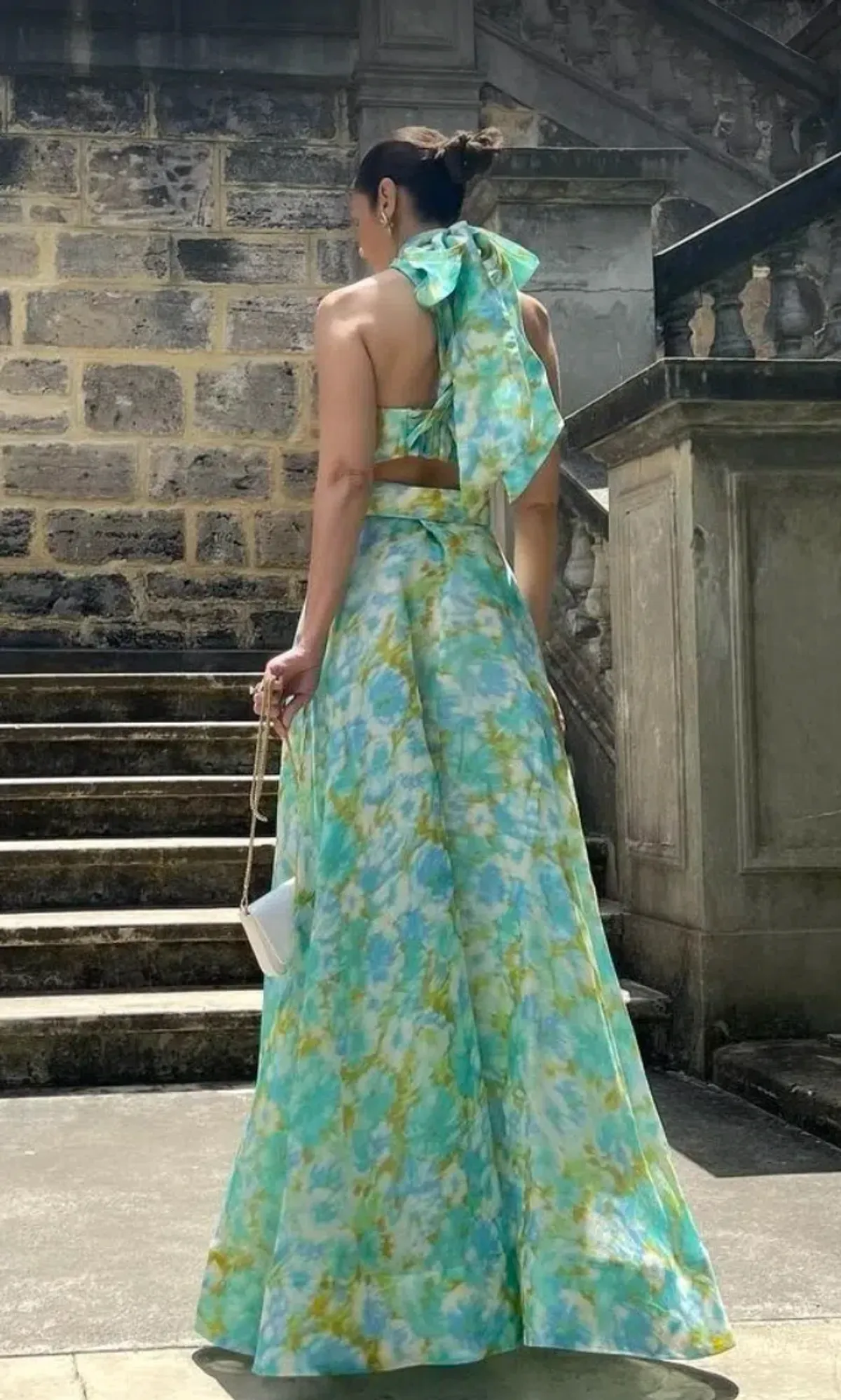 Zimmermann High Tide Twist Crop Bodice & Maxi Skirt Set Aqua Ikat Floral Size 0P/ AU 6 - Image 5