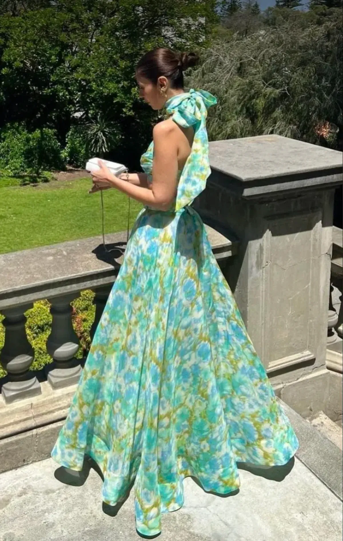 Zimmermann High Tide Twist Crop Bodice & Maxi Skirt Set Aqua Ikat Floral Size 0P/ AU 6 - Image 4