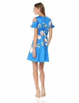 Ted Baker Cold Shoulder Skater Dress in Harmony Blue Floral Size 1/Au 8 for rent on The Volte - image 2