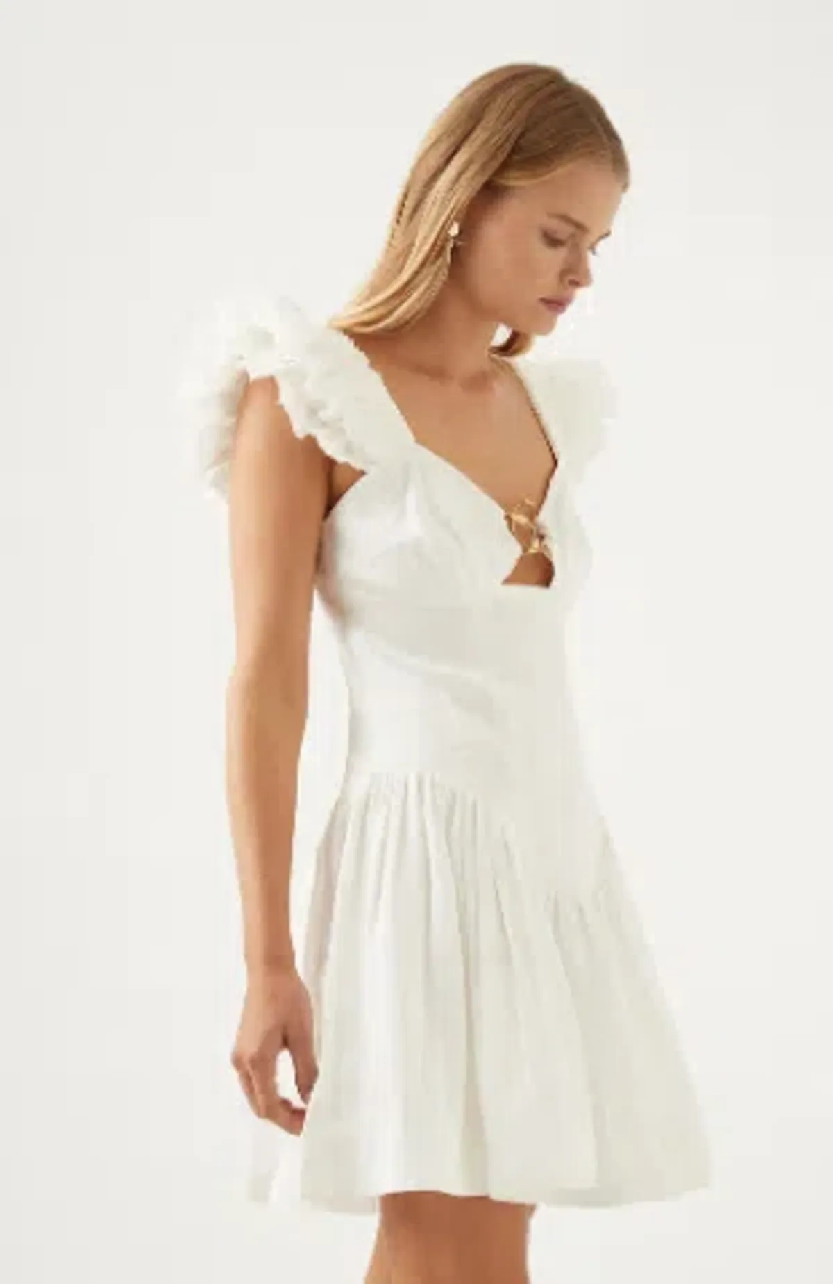 Aje Simone Frill Sleeve Mini Dress Ivory Size 6 / XS - Image 2