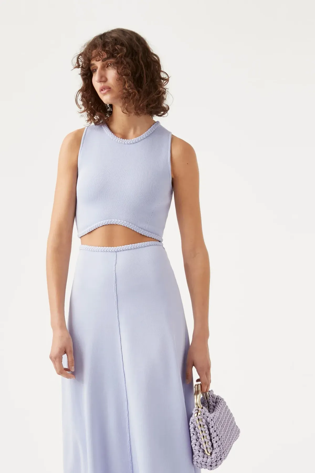 Aje Elm Braided Knit Tank Top and Petal Knit Midi Skirt Set Cool Lavender Size S/8 - Image 2