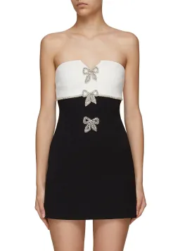 Self Portrait Crystal Embellished Bow Applique Mini Tube Dress Black/White Size 10  for rent on The Volte - image 2