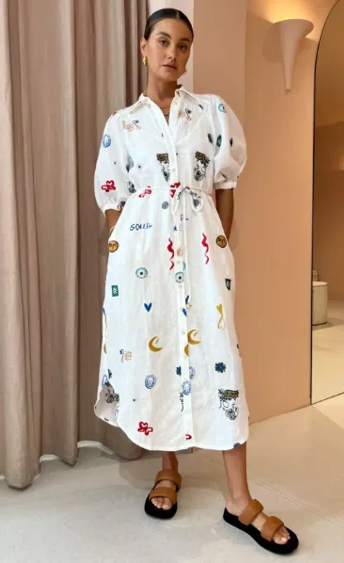 Alemais Soleil Embroidered Shirtdress In Ivory Size 10 - Image 1