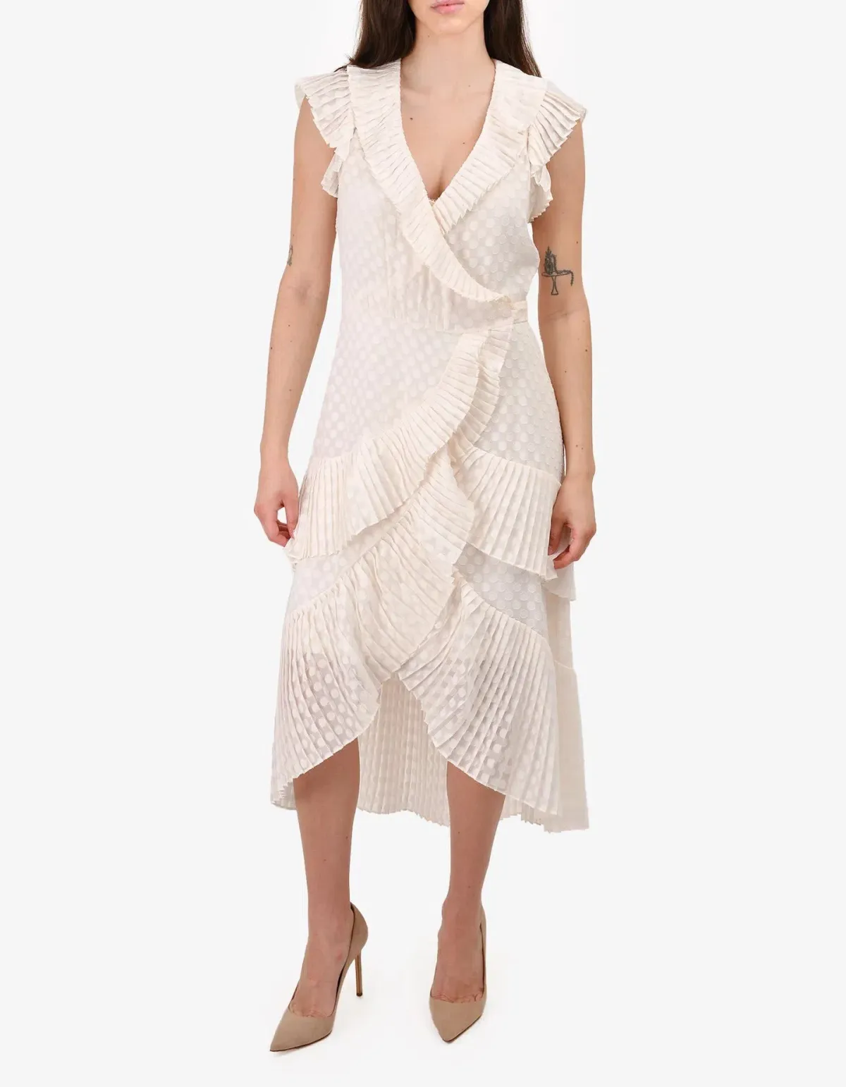Zimmermann Polka Dot Plissé Wrap Midi Dress Off White Size 6 - Image 1