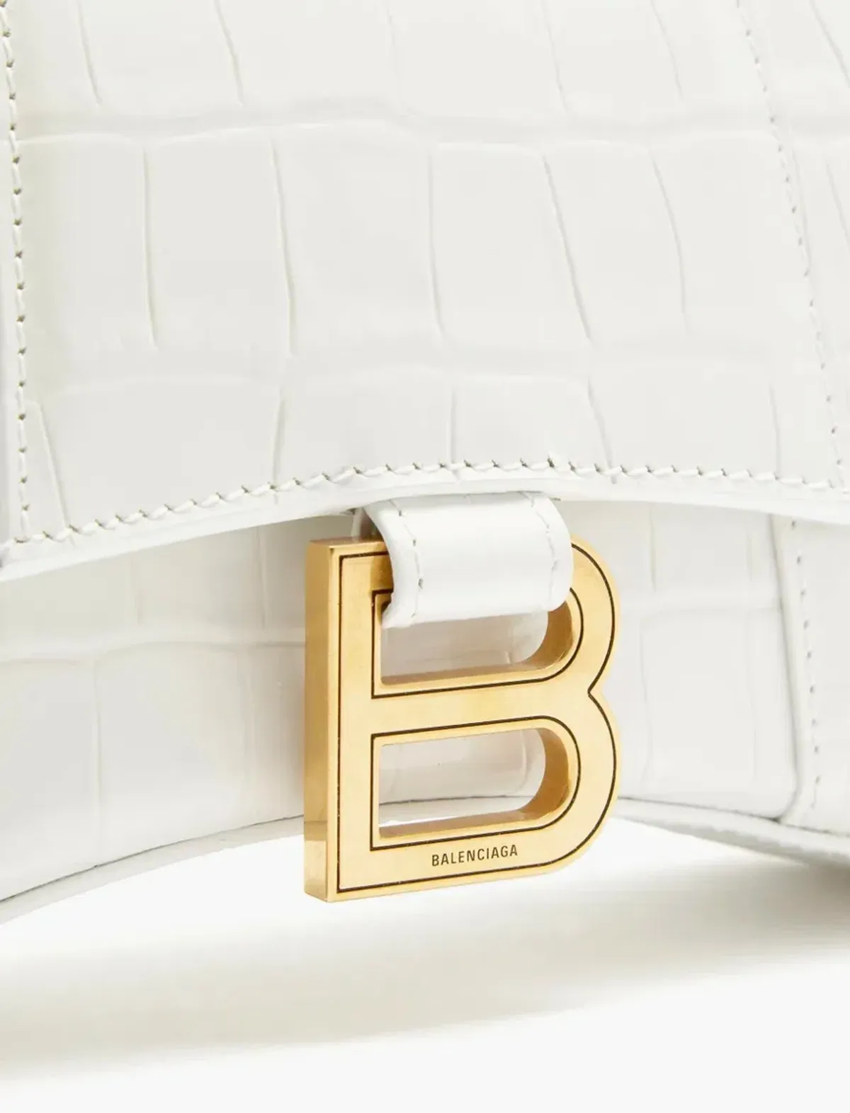 Balenciaga Hourglass XS Crocodile Effect Leather Bag White - Image 6