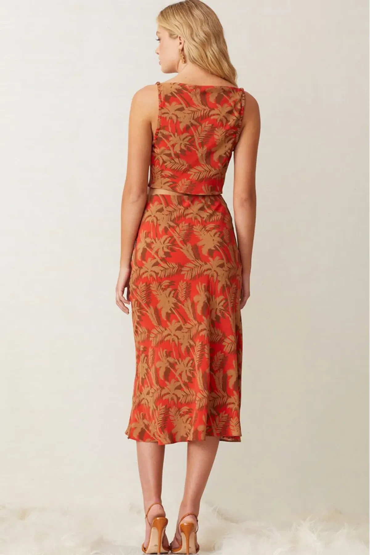 Bec & Bridge Shady Palm Set (top and skirt) Orange Size AU 8 - Image 2