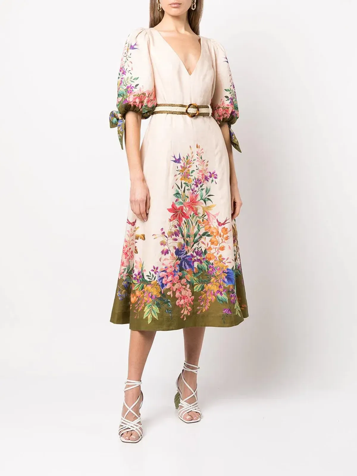 Zimmermann Tropicana Tie Sleeve Midi Dress Floral Size 1 / Au 10 - Image 1
