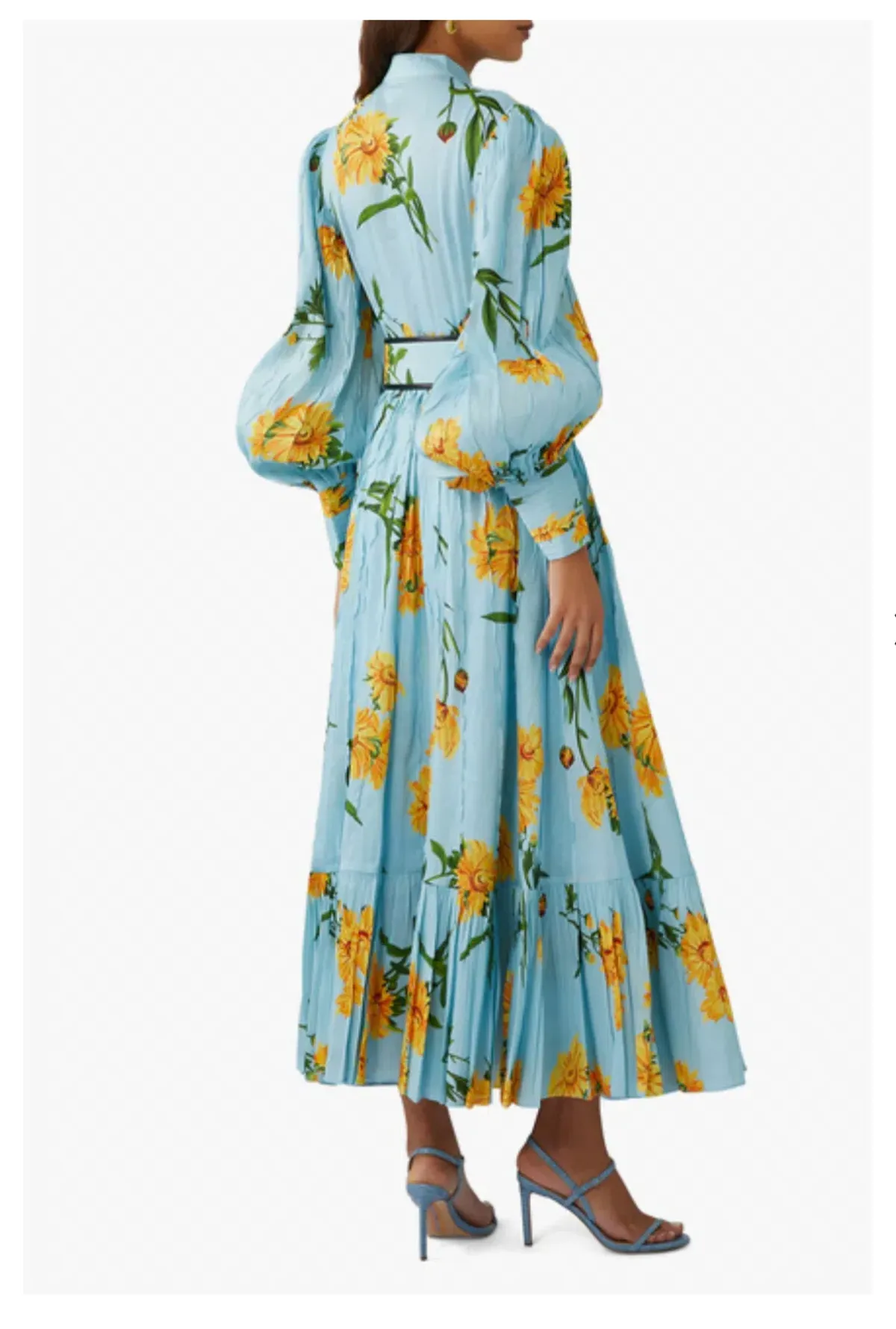 Leo Lin / Marguerite Bleu Silk Linen Dress / Bleu Floral Print / Size 14 - Image 3