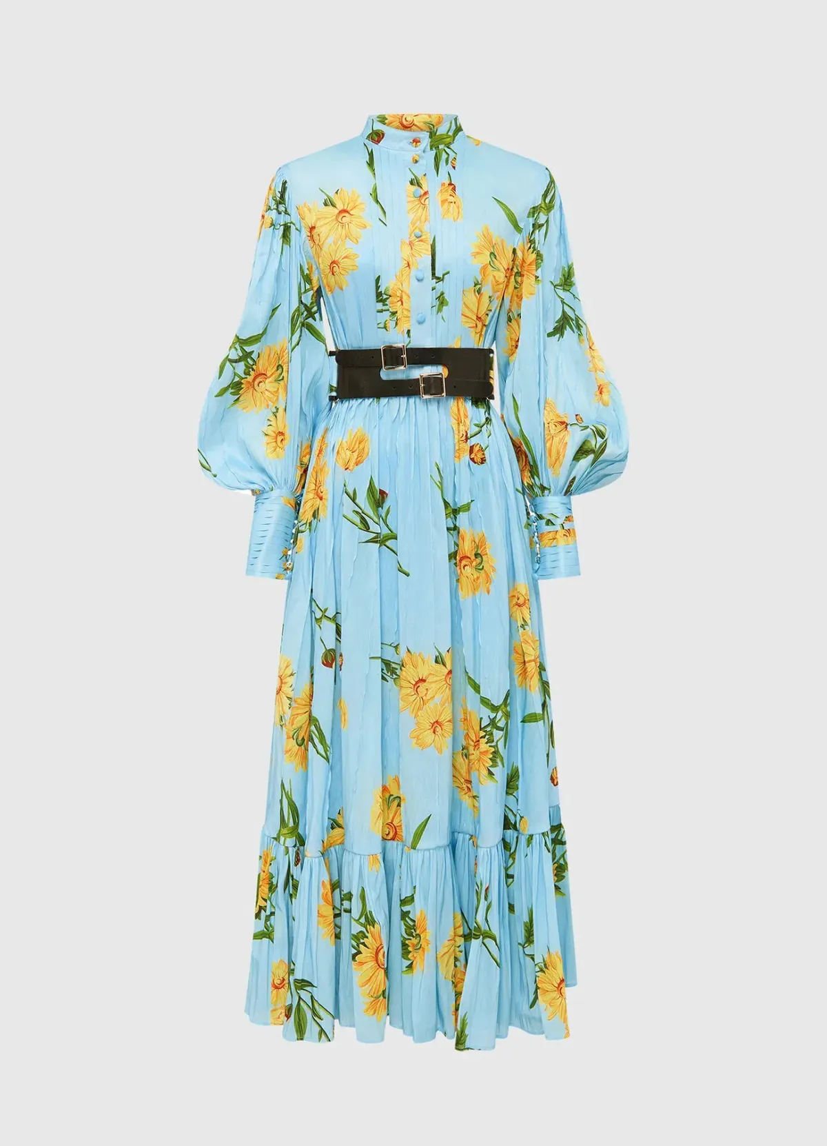 Leo Lin Marguerite Bleu Silk Linen Dress Marguerite Bleu Floral Size 10 - Image 5