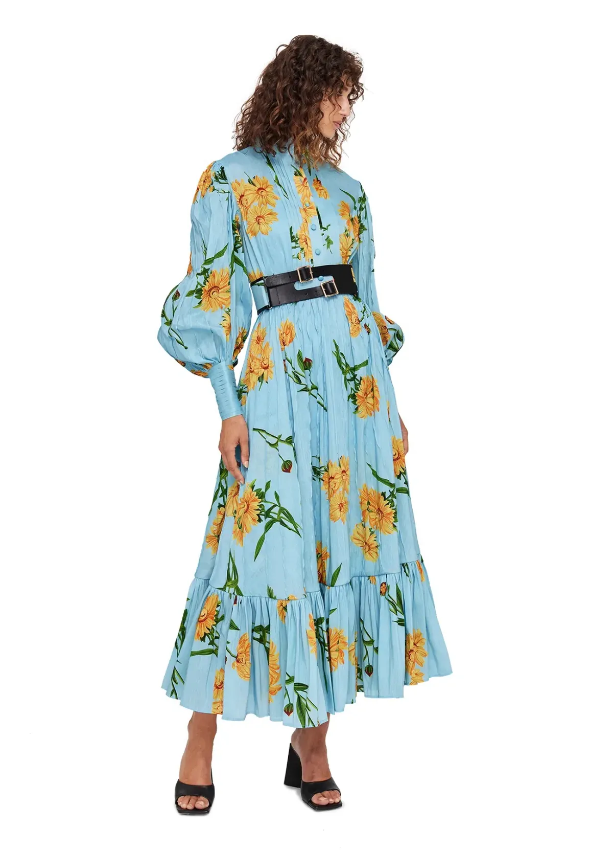 Leo Lin Marguerite Bleu Silk Linen Dress Marguerite Bleu Floral Size 10 - Image 3