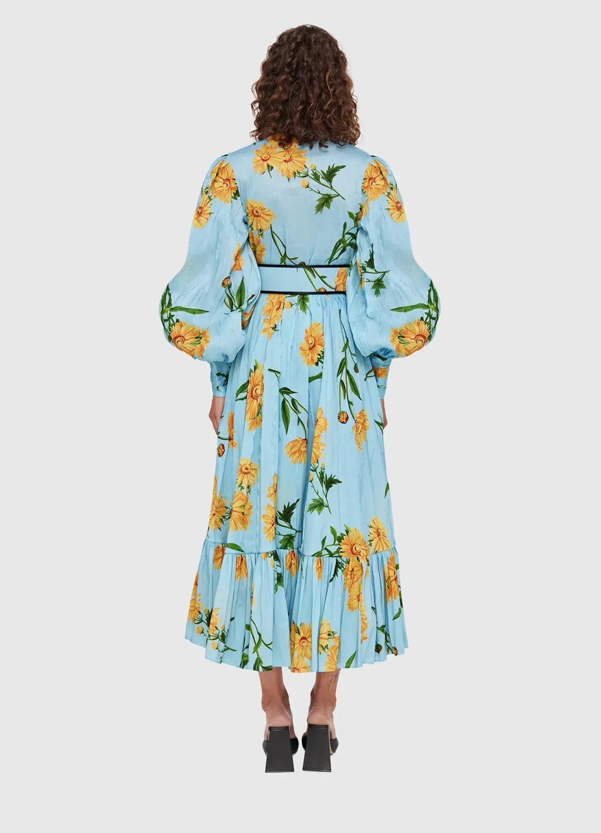 Leo Lin Marguerite Bleu Silk Linen Dress Marguerite Bleu Floral Size 10 - Image 4
