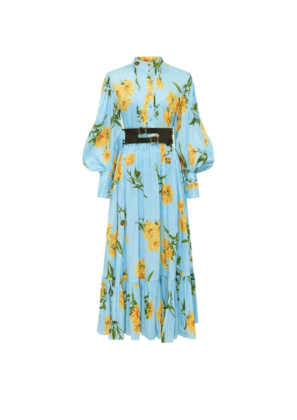 Leo Lin / Marguerite Bleu Silk Linen Dress / Bleu Floral Print / Size 8 - Image 4