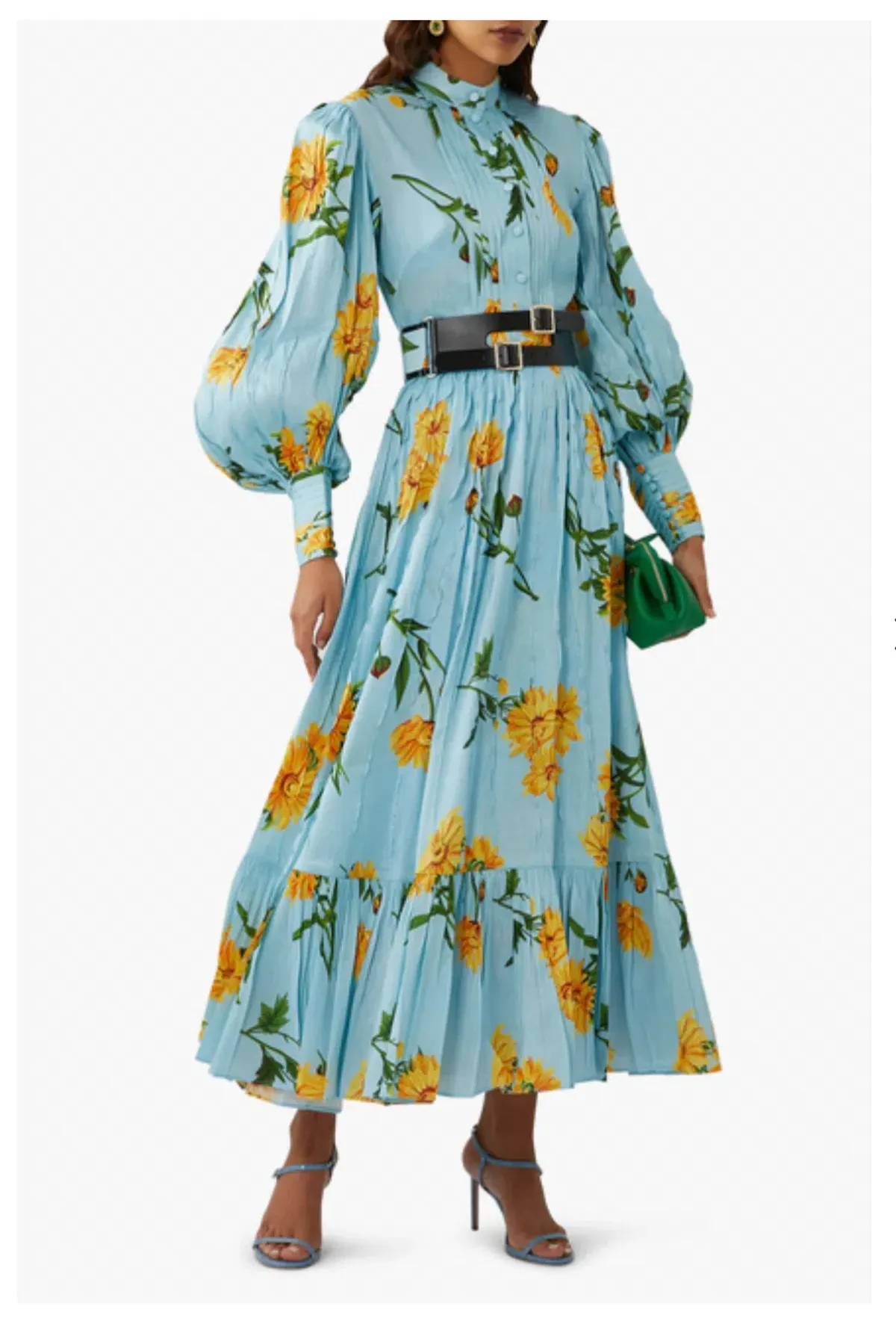 Leo Lin / Marguerite Bleu Silk Linen Dress / Bleu Floral Print / Size 8 - Image 2