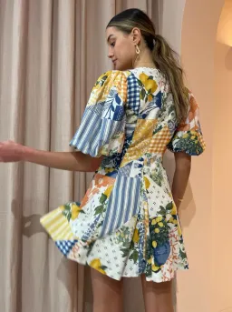 By Nicola Wavy Mini Dress Lemon Patchwork Size 6 for rent on The Volte - image 3